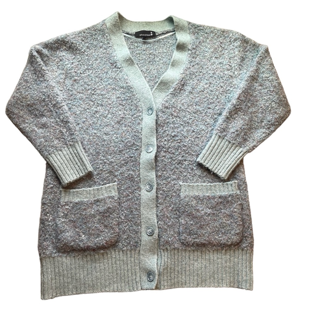 Broadway 38 Button Down Oversized Wool Sweater Cardigan, Blue / Green